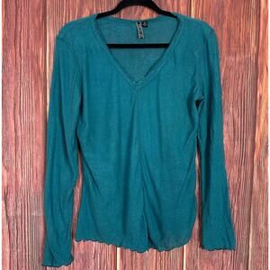 Snoskins Womens Blue V-neck Long Sleeve Top Size Medium M Casual Basic USA